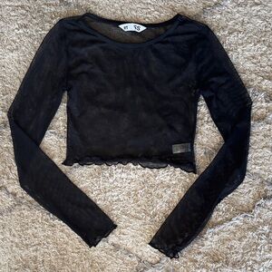 🖤 MRP Sheer Mesh Long Sleeve Crop Top – Black – Size S – Like New